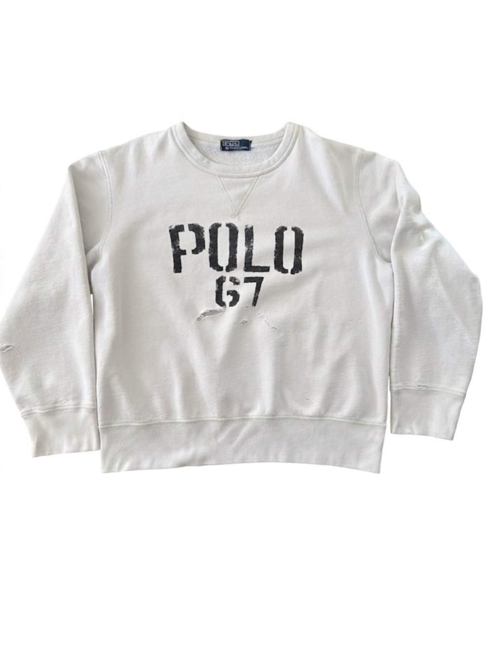 Vintage 90s Polo Ralph Lauren 67 Crewneck Sweatshirt Thrashed Boxy White L